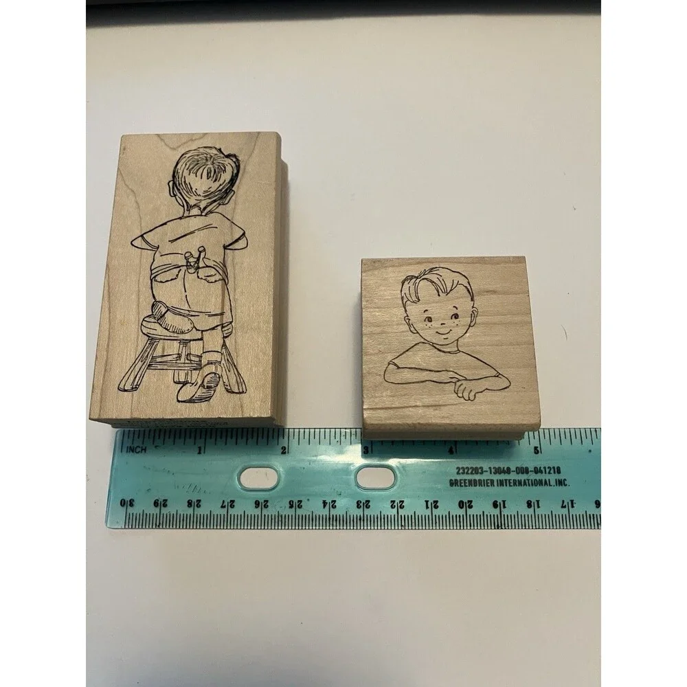 Art Impressions Boy Rubber Stamps Face Back Stool Slingshot Wood Mount Q-1524